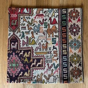 Vintage Handmade Turkish Pillow Cover Wool, Silk 21.5” x 21.5”